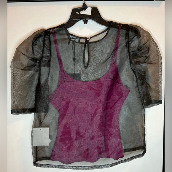 DKNY Puff Sleeve Camisole T-Shirt Black - Picture 4 of 4